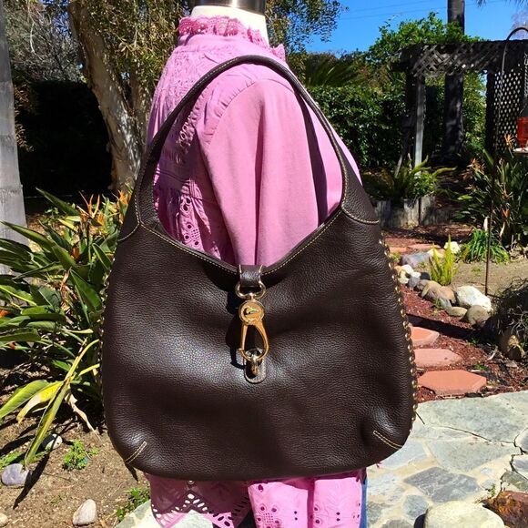 DOONEY AND BOURKE BROWN LEATHER WOVEN DETAILS GOLD HARDWARE - Picture 7 of 16